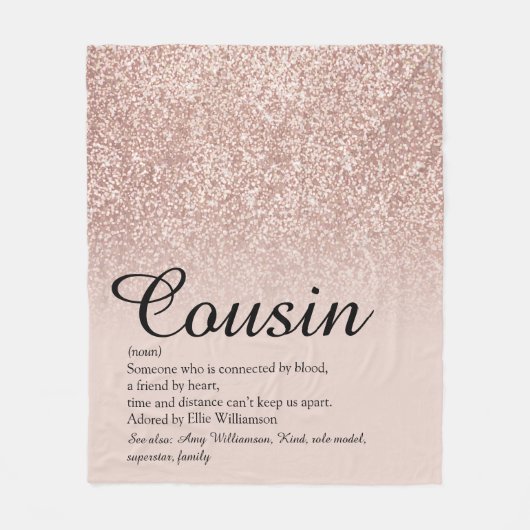 Cousin Definitie Script Roze Goud Glitter Fleece Deken (Voorkant)