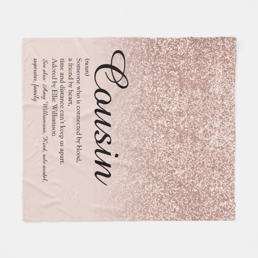 Cousin Definitie Script Roze Goud Glitter Fleece Deken (Voorkant (Horizontaal))