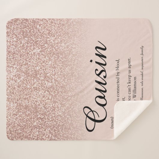 Cousin Definitie Script Roze Goud Glitters Sherpa Deken (Voorkant (horizontaal))