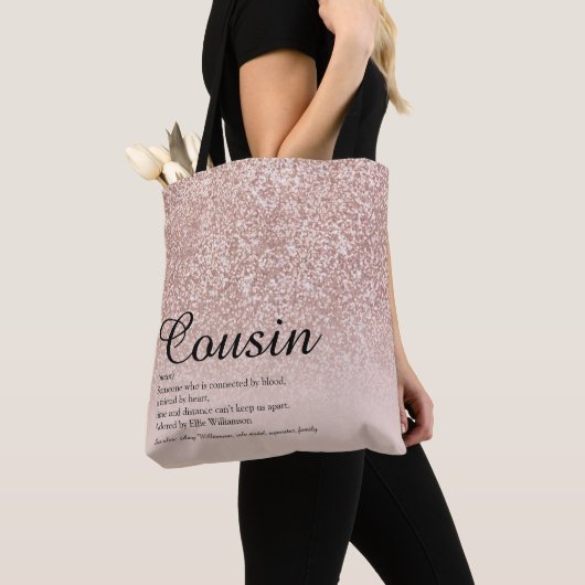 Cousin Definitie Script Roze Goud Glitters Tote Bag (Dichtbij)