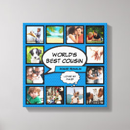 Cousin Foto Collage Blauw Stripboek Pret Canvas Afdruk