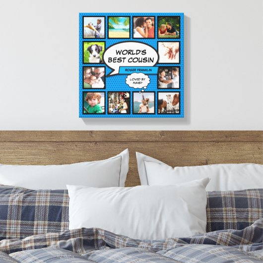 Cousin Fotocollage Blauw Stripboek Pret Canvas Afdruk (Insitu (Slaapkamer))