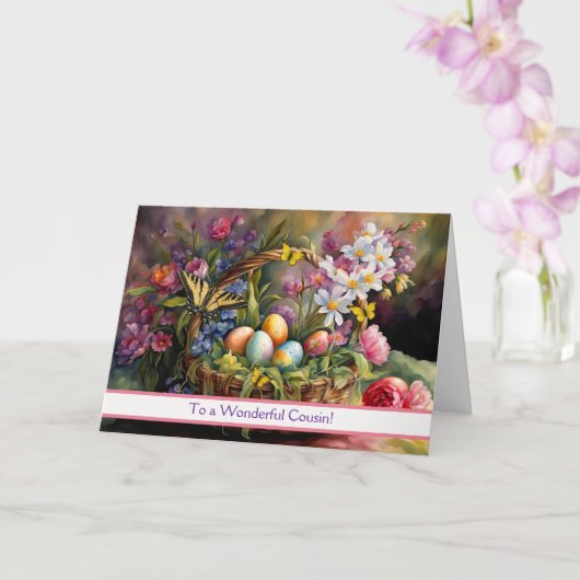 Cousin Happy Easter Pretty Easter Basket  Kaart (Orchidee)