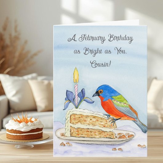 Cousin Happy February Birthday Painted Bunting Kaart