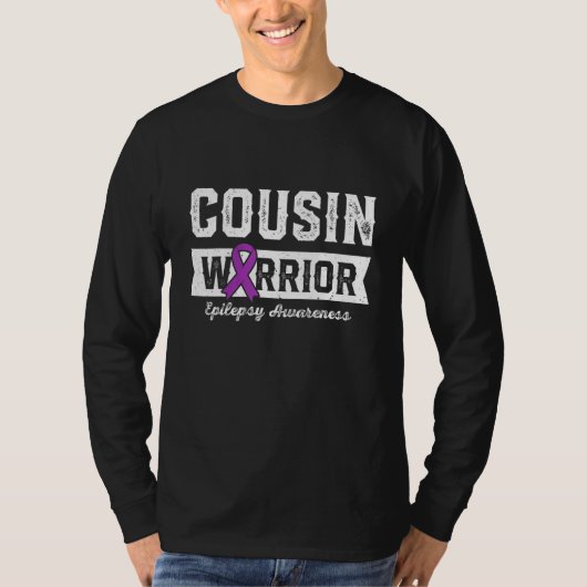 Cousin of a Warrior Epilepsy Cousin Purple Ribbon  T-shirt (Voorkant)