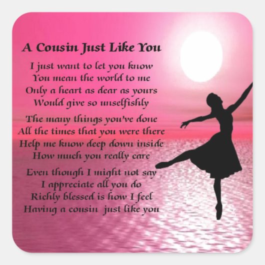 Cousin Poem - Ballerina Vierkante Sticker (Voorkant)