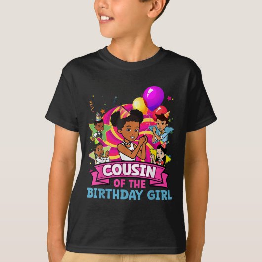 Cousin The Birthday Girl Party Pink Doll Family De T-shirt (Voorkant)
