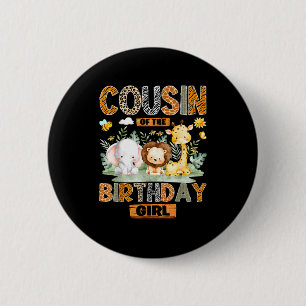 Cousin van het jarige meisje safari jungle wild ronde button 5,7 cm