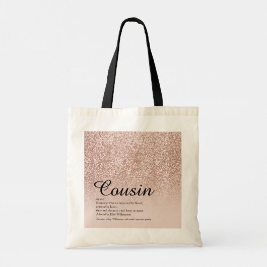Cousine Definitie Roze Goud Glitters Tote Bag (Achterkant)