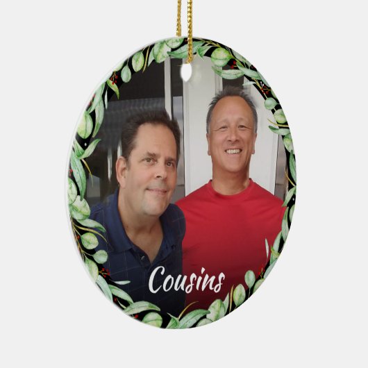 Cousins Own Photo Greenery Kerstmis Keramisch Ornament (Rechts)