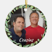 Cousins Own Photo Greenery Kerstmis Keramisch Ornament (Voorkant)