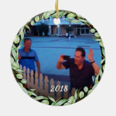 Cousins Own Photo Greenery Kerstmis Keramisch Ornament (Achterkant)