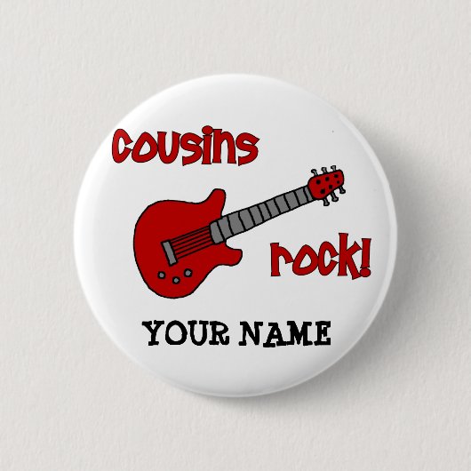 Cousins Rock. met Red Guitar Ronde Button 5,7 Cm (Voorkant)