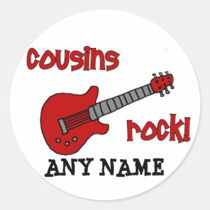 Cousins Rock! met Rode Gitaar Ronde Sticker