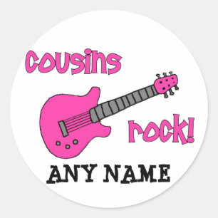 Cousins Rock! met Roze Gitaar Ronde Sticker