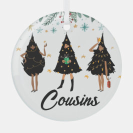 Cousins. Zwarte vrouwen, zwarte kerstboom, glas Glas Ornament