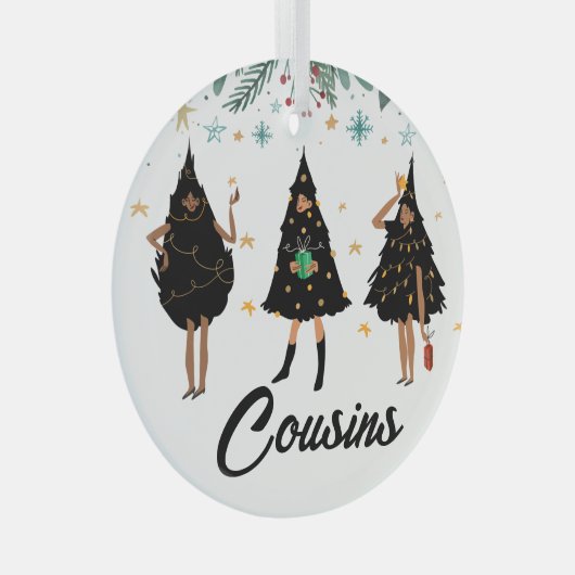 Cousins. Zwarte vrouwen, zwarte kerstboom, glas Glas Ornament (Voorkant Rechts)