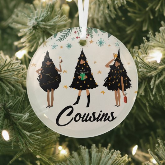 Cousins. Zwarte vrouwen, zwarte kerstboom, glas Glas Ornament (Insitu)