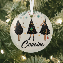 Cousins. Zwarte vrouwen, zwarte kerstboom, glas Ornament