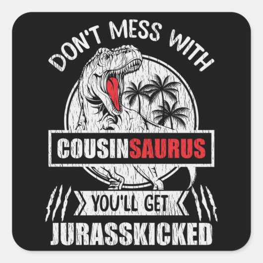CousinSaurus Grappige Dinosaurius Neef Familie Cad Vierkante Sticker (Voorkant)