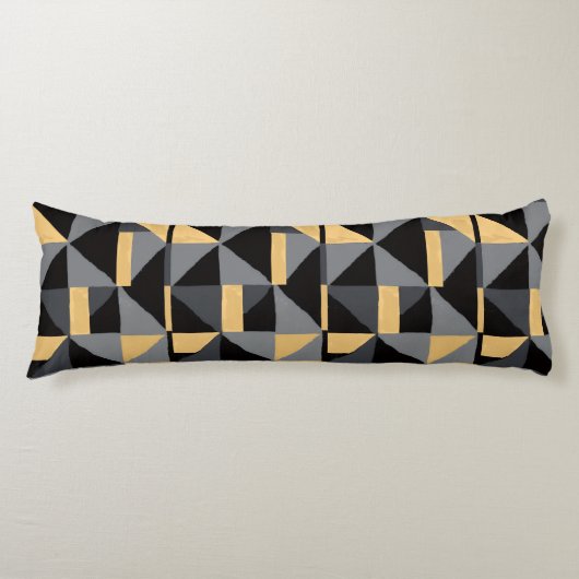 Coussin Long Géométrie | Noir, Or Style Artisanal Lichaamskussen (Voorkant)