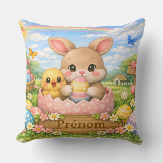Coussin Personnalisé Prénom – Lapin et Poussin de Kussen