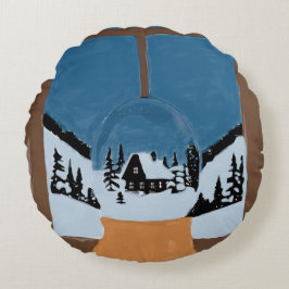 Coussin Rond Décoratif Hivernal - Boule à Neige Kussen