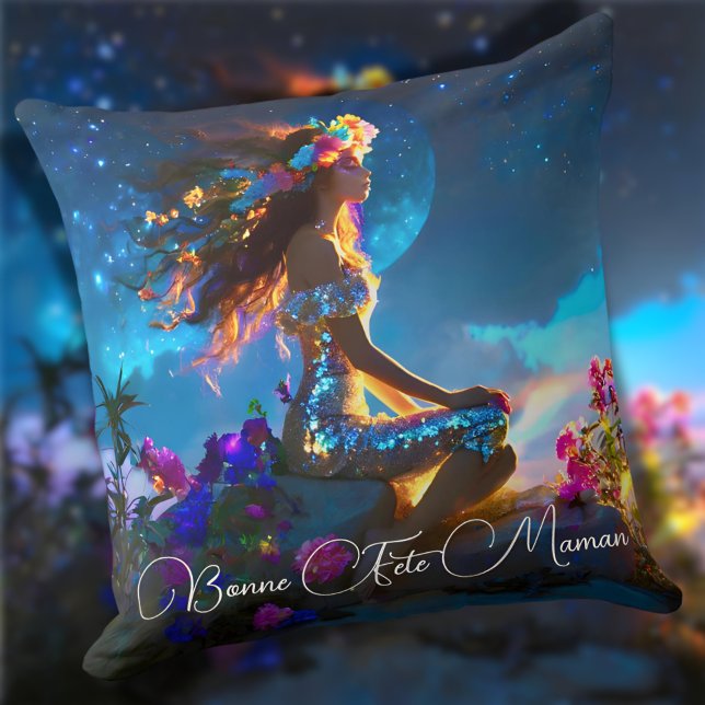 Coussio Déesse in de binnenplaats floral Kussen (Coussin Déesse Intérieure paillette floral)