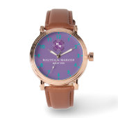 Coustom couple names elegant pourple monogram horloge (Voorkant)