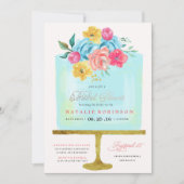 Couture Cake Bruids Douche Uitnodiging - blauw (Voorkant)