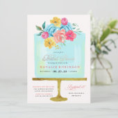 Couture Cake Bruids Douche Uitnodiging - blauw (Staand voorkant)