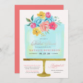 Couture Cake Bruids Douche Uitnodiging - blauw (Voorkant / Achterkant)