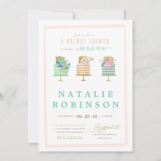 Couture Cake Bruidsfeest Uitnodiging - blauw (Voorkant)