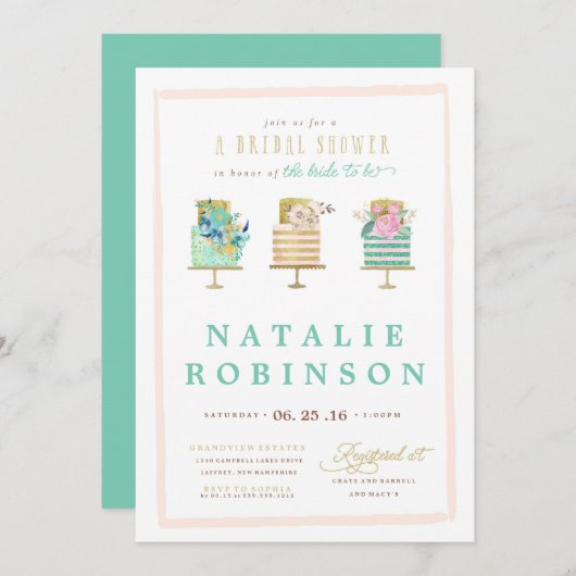 Couture Cake Bruidsfeest Uitnodiging - blauw (Voorkant / Achterkant)