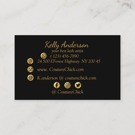 Couture Chick Lash studio goudtexturen Business Visitekaartje (Achterkant)