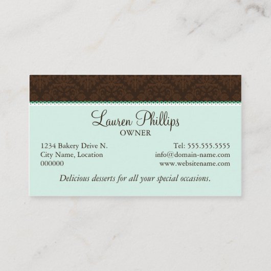 Couture Cupcake en Damask Bakery Visitekaartje (Achterkant)