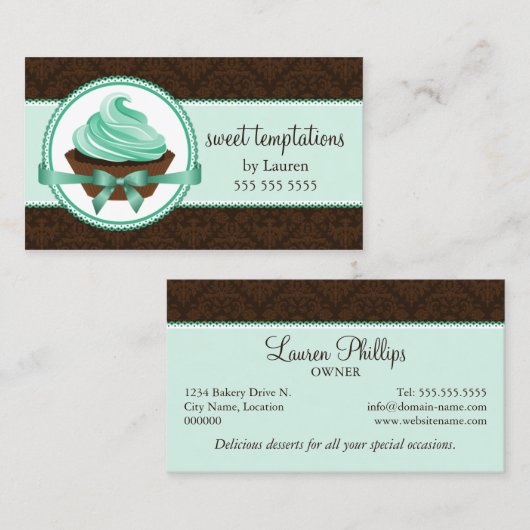 Couture Cupcake en Damask Bakery Visitekaartje (Voorkant / Achterkant)