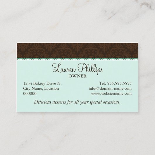 Couture Cupcake en Damask Bakery Visitekaartje (Achterkant)