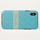 Couture diamant blauw gouden patroon aangepaste na Case-Mate iPhone case (Achterkant (horizontaal))