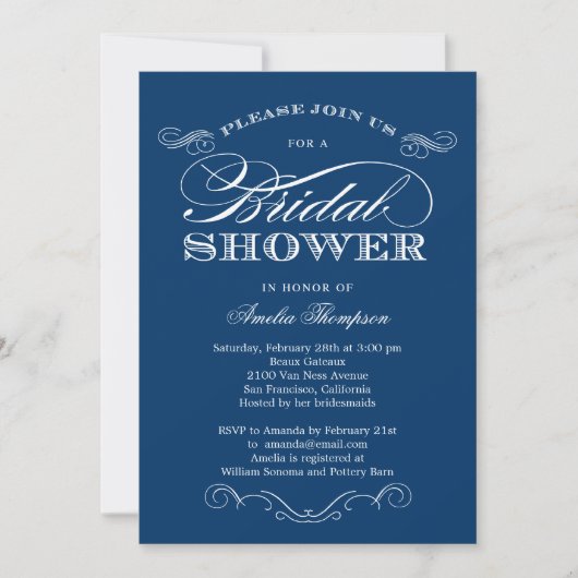 Couture Elegance Bridal Shower Invitation - marine Kaart (Voorkant)
