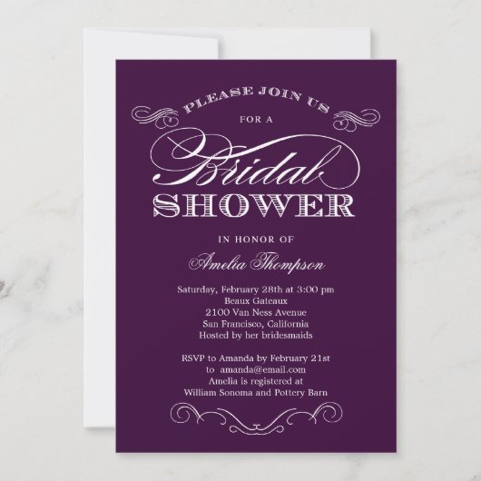 Couture Elegance Bridal Shower Invitation - Paars Kaart (Voorkant)