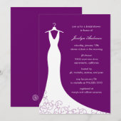 Couture Gown Bridal Shower Invitation (Paars) Kaart (Voorkant / Achterkant)