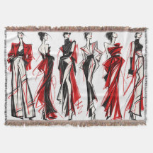 Couture Modetekening Rode Zwarte Kunst Worpdeken