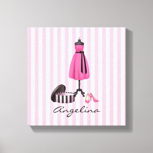 Couture Roze Jurk met jouw naam - Canvas Afdruk (Voorkant)