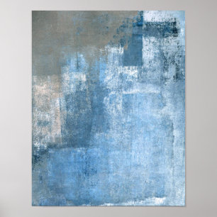 'Cove' Blue en Grey Abstract Art Poster Afdrukken