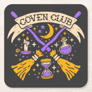 Coven Club Halloween Witch Night Sky Kartonnen Onderzetters