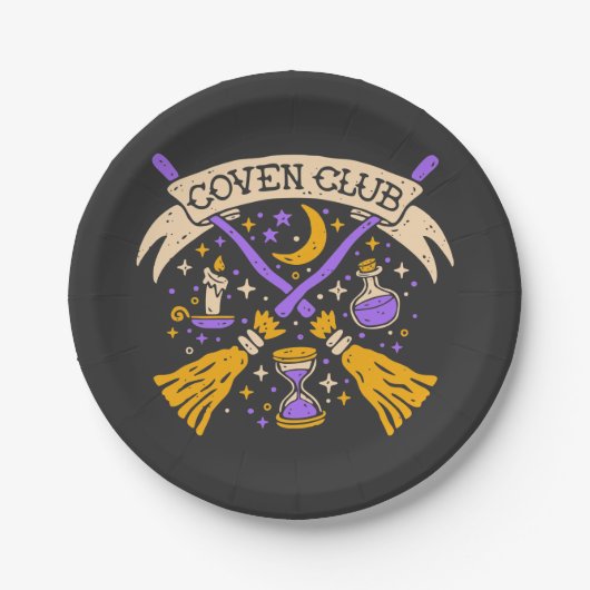 Coven Club Halloween Witch Night Sky Papieren Bordje (Voorkant)