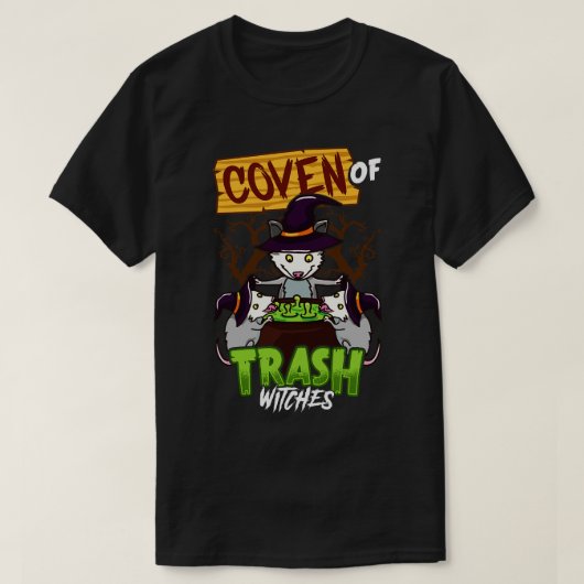 Coven van vuilnisheks Halloween Opossum T-shirt (Design voorkant)