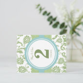 Cover Damask en Aqua Table Number Briefkaart (Staand voorkant)