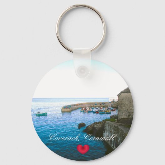 Coverack Harbour Post Kantoor & Gevist Boat Photo Sleutelhanger (Voorkant)